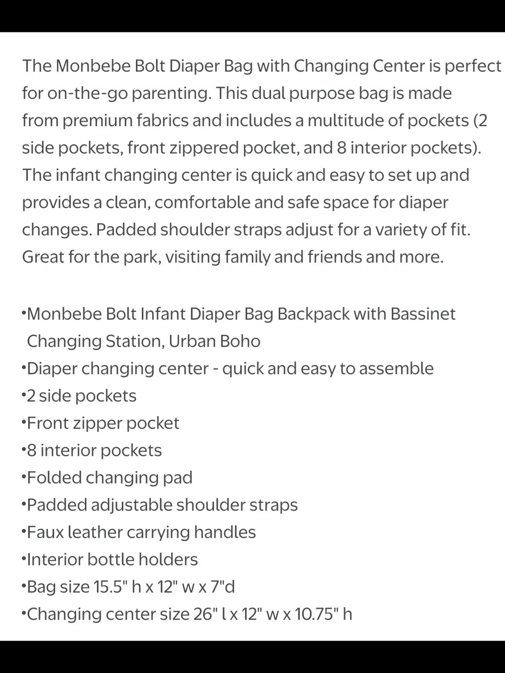 Monbebe Bolt Infant Diaper Bag Backpack with Bassinet Changing Station